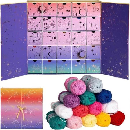 Hekle-adventskalender 2025, 25 dager med hekleprosjekter med veiledninger, ullgarn-adventskalender 2025, DIY jule-adventskalender for jul