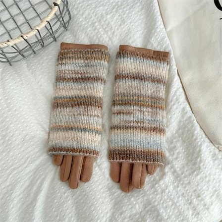 1 par Dame Vinter Varme Handsker med Fuld Finger - Termisk Isolerede Håndvarmere med /Brun/Rød/, Vindtætte & Kuldebestandige