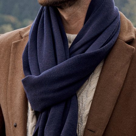 Hiems | Navy Blue Recycled Cotton Scarf for Men - Winter Scarves