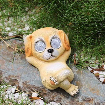 Solar Hage Dekorationsfigurer Dyrefigur Med Led Solar Øyne Led Solar Hagelys Hund Dekorasjonsstatue Resin Solar Lys