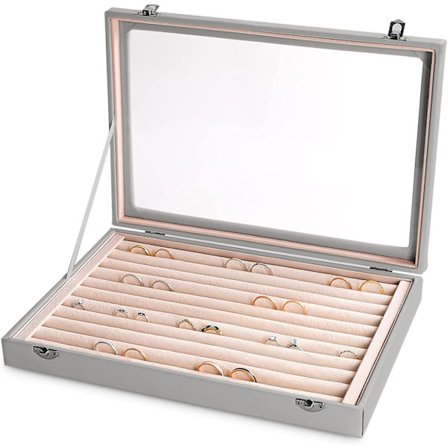 Ringar/örhänge Organizer Fack Med Klart Lock, 10 Fack Stor Pu Låda Infoga,smycken Förvaringslåda Smycken Display Case,smycken Butik Showcase Med Lås