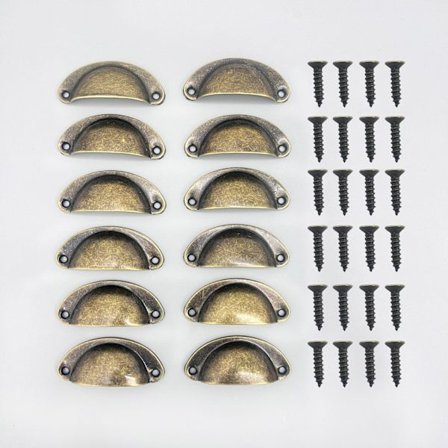 12 skålgreb (bronze), vintage skuffehåndtag, halvrunde