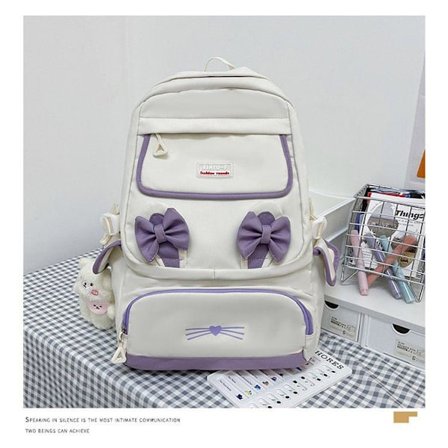 Student ryggsäck ny college student casual ryggsäck damer skolryggsäck utomhus resor mode ryggsäck - vit med lila