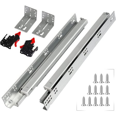 Undermount Soft Close Skuffeskinner Bundmonteret Fuld Udtræk 9 12 15 18 21 24 Tommer Kugleleje Løbere Skinner 77 Lb Belastning 1 Par (1 Par, 15 Tommer