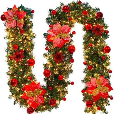 Kunstig julegirlander med varmt hvitt lys - perfekt utendørsdekorasjon KLB