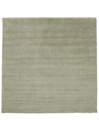 Wool Rug Plain (Single Colored) Handloom Fringes Light Green Square Large