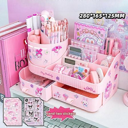 Kawaii Sanrio Kuromi Roterende Skuffe Penholder Opbevaringsboks Organizer Stor Kapacitet Skrivebord Sød Multifunktionel Opbevaringsstativ 