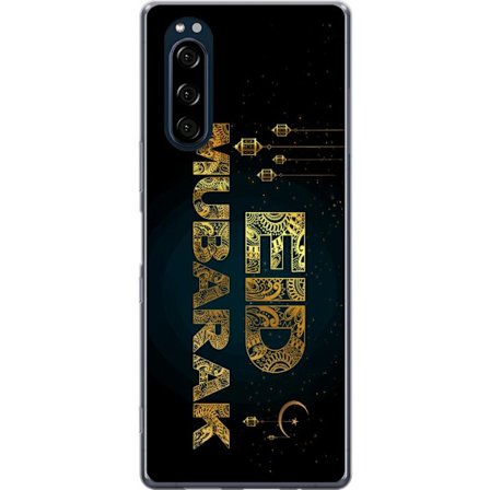 Kompatibel Mobilcover til Sony Xperia 5 Gyldent Ramadan-motiv med dekorativ typografi, lanterner, halvmåne og stjerner på en mørk baggrund
