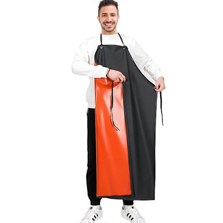 Förkläde i gummi - Vattentätt och oljebeständigt slaktarförkläde för män och kvinnor, justerbart svart och rött köksförkläde för matlagning och 