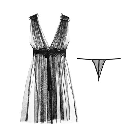 Sexig djup V-ringad lång kjol med slits, mesh, genomskinlig, förförisk och sexig