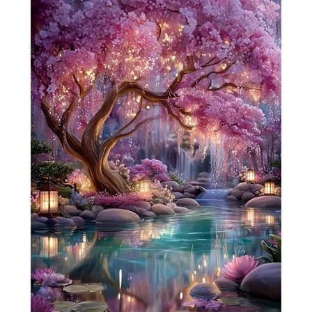 Diamond Painting Kits til begyndere, Komplette runde diamantkunst-sæt til voksne, Glødende drømme-skov maleri med diamanter, 5D DIY diamant, 