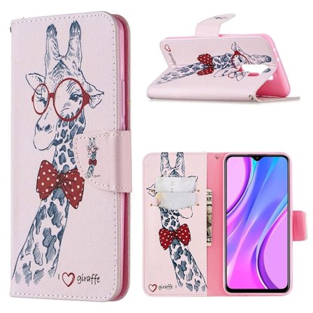 Wonderland Xiaomi Redmi 9 Läppäkotelo - Adorable Giraffe Wearing Glasses
