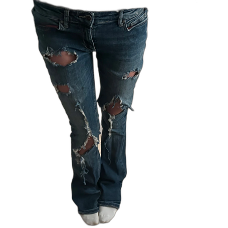Blå slitna jeans