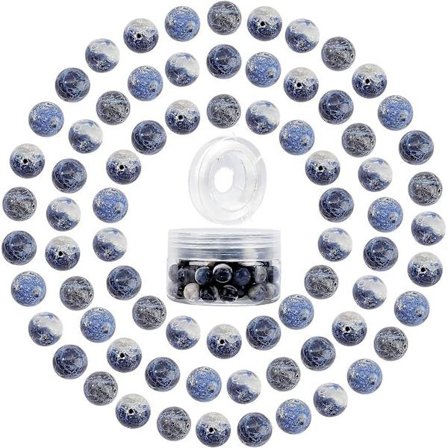 100 stk. Natursteinperler Runde Halvedelstener Løse Perler 10mm Ekte Naturlige Steiner Hull 1mm med Elastisk Krystalltråd