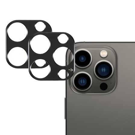 2Pcs iPhone 13 Pro Max / 13 Pro aluminiumlegering + härdat glas kameralinsskydd - Svart