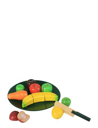 Fruit In Wood On The Plate, With Velcro Toys Toy Kitchen & Accessories Toy Food & Cakes Multi/mönstrad Magni Toys