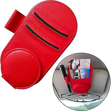 Ghyt Glasögonhållare för solskydd i bilen, läder solglasögonhållare klämma glasögonfäste bil solskydd organizer tillbehör (röd)