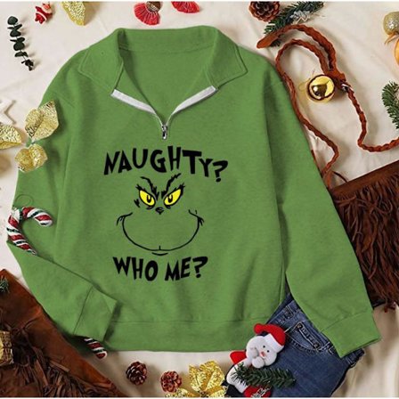 Grinch Kvinder Casual Langærmet Jultrøje med Trykt D