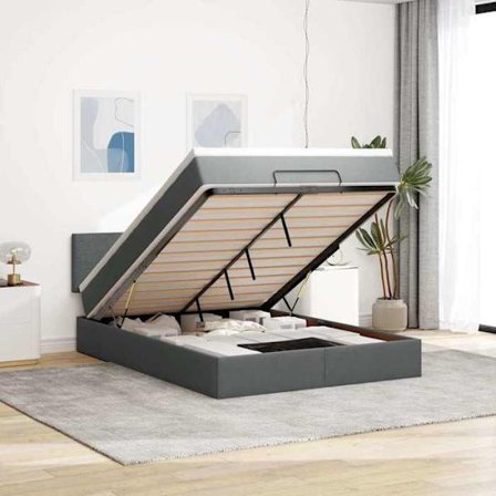 Maison Exclusive - Ottoman säng med madrass och LED mörkgrå 140x200 cm tyg