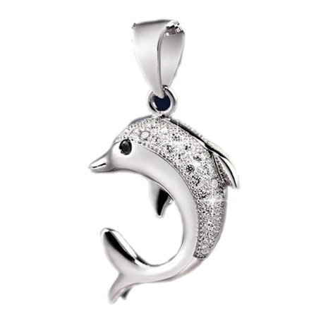 Dolphin necklace - silver color with white rhinestone