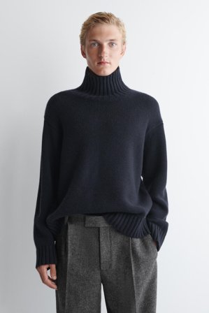 COS Herren Kaschmirpullover Mit Hohem Kragen - Blau