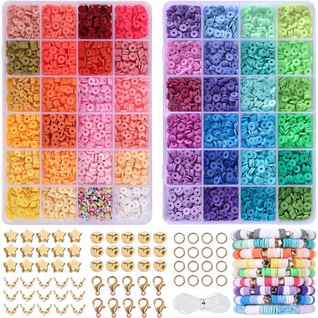 4800 stk. lerperler til armbåndssæt 48 farver flade runde polymer ler afstandsholder Heishi perler til smykkefremstilling, til piger 8-12,
