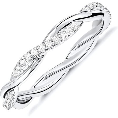 (Storlek 6) 925 Sterling Silver Guld Cubic Zirconia Twisted Rope Dam Eternity Ring