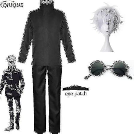 2023 - Anime Jujutsu Kaisen Gojo Satoru Cosplay-asu, Paita, Housut, Silm lappu, Halloween-juhla, Miesten Uniformu, Peruukki - Musta Paketti 4 Black 