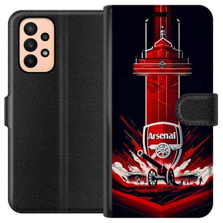 Kompatibel Tegnebogsetui til Samsung Galaxy A23 Arsenal-emblem med kanon og stadionmotiv i kraftfuld rød og hvid sportsdesign