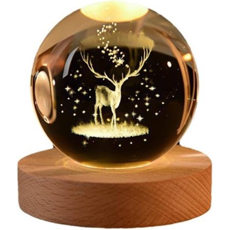 Kristallipallo yövalo, LED läpinäkyvä kristallipallolamppu puupohjalla, sopii kodin sisustukseen, joululahja - 6CM