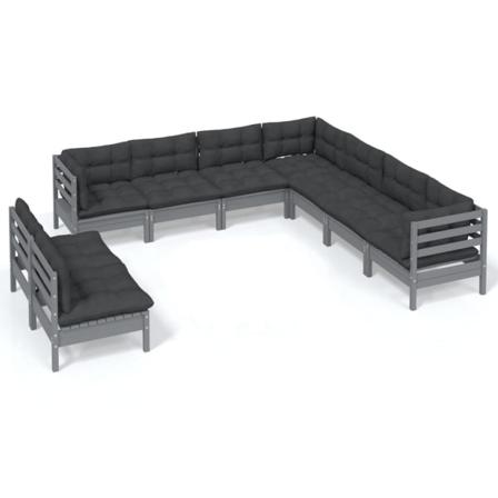 Vidaxl Loungegrupp Med Dynor 9 Delar Grå Massiv Furu Grå