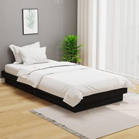 Vidaxl Sängram Svart Massivt Trä 90x190 Cm 3ft Svart