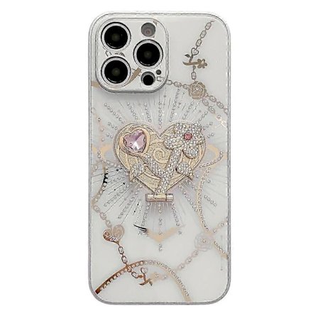 Skal till iPhone 16 Pro Max med Ställ TPU+PC Rhinestones Dekor Telefonskydd - Vit