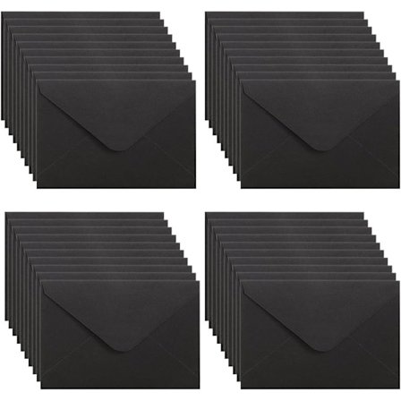 40-pakning 15 * 10 cm klassiske konvolutter med klaff, konvolutter for små deler, for gave (kort ikke inkludert) svart