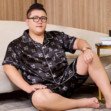 3Xl-5Xl För 165Kg Storlek Mäns Pyjamas Sommar Ice Silk Tänk Andas Manliga Sömnklär Plaid Pyjamas Ställer Pijamas 8 4XL