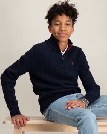 Polo Ralph Lauren Cable-Knit Cotton Quarter-Zip Sweater Blau Pullover Jungen - Kids Brand Store