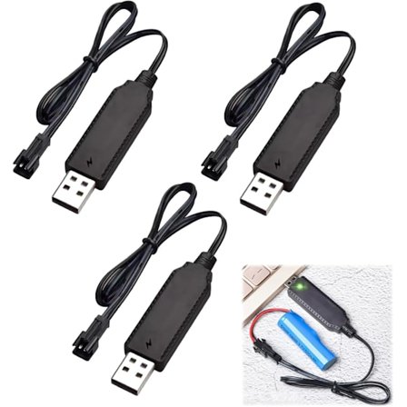 2025 Siste Modell 3-pakning RC-lader, USB-batteriladekabel 3,7 V for LiPo-batterier med SM-2P-kontakt, NiMH-batterilader for RC T