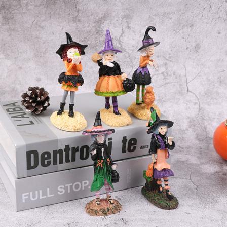 Halloween Dekor Häxa Staty Harts Pumpa Häxa Docka Figur