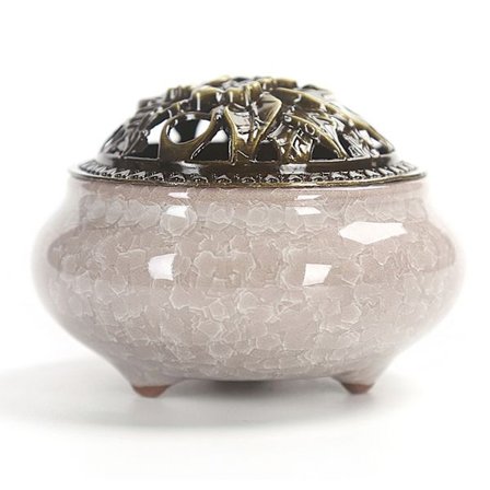 Keramisk røgelsesbrænder, kobberlåg, Buddha, antik legeringstråd, sandeltræsrøgelse, røgelse, røgelse, isknækket ovnskifte