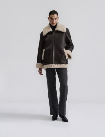 Malina Alisson Oversized Shearling Jacket - Brown - XS