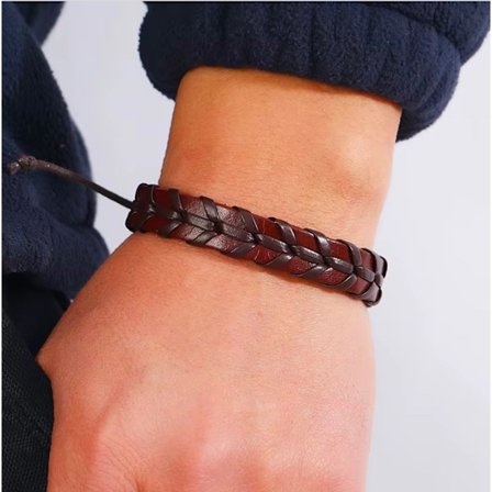 Käsintehdyt punotut rannekorut aitoa nahkaa, aitoa tyyliä ruskea punainen