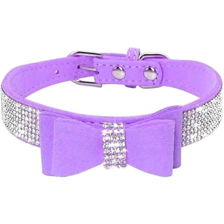 Rhinestone skinnende mykt semsket hundehalsbånd for hunder og katter (størrelse M, lilla) - Perfet