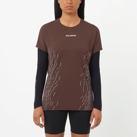 Salomon - Women's Short Sleeve T-Shirt Sense Aero Graphic - Coffee Bean / Cosmic Sky