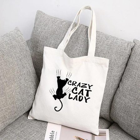 Cat Books Coffee Love Print Shopping Bags Foldable Handbags Shoulder Fashion Canva Casual Shopping Girls Women Graphic Tote Bag