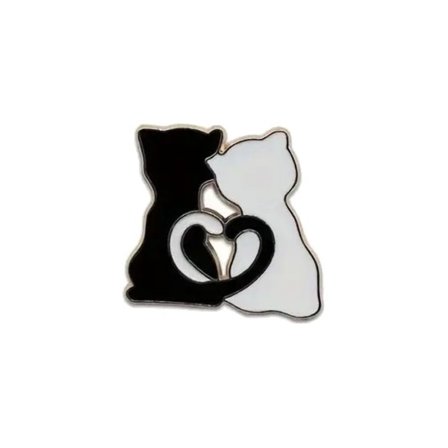 Brosch - Pin - Katter - Hjärta - Svart/vit