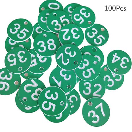 100 stk. Plast-id-nummermærker 1-100 indgraveret nummer-id-mærke farvet til nøglering hg