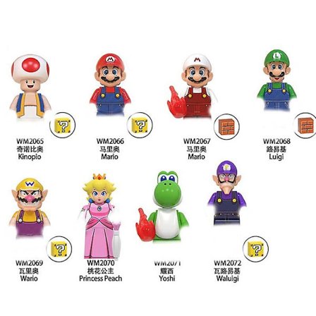 8 stk./sett Super Mario Bros Byggeklosser Waluigi Yoshi Prinsesse Peach Wario Luigi Action Figur Klosser Modell Leke Barnegaver