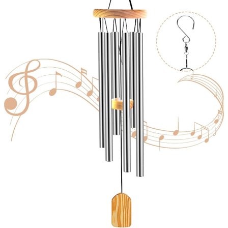 Vindspel för trädgården, Utomhusvindspel med krok, 6 aluminiumlegeringsrör, Presenter till mamma, Uteplats, Bakgård, Ornamentdekor