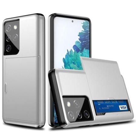 Skal med Korthållare för Samsung Galaxy S21 Ultra - Silver Silver