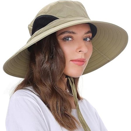 Unisex Solhat, Vandtæt Bredskygget Bucket Hat Pakkelig Boonie Hat til Fiskeri, Vandreture og Strand (Khaki)